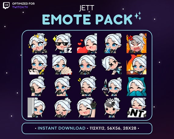 Valorant Jett Twitch Emote Pack 20x - Jett Discord Emote, Jett Streaming Assets, Jett Love, Dead, Lurk, Sheesh, Boba Tea, Gaming, Emoji