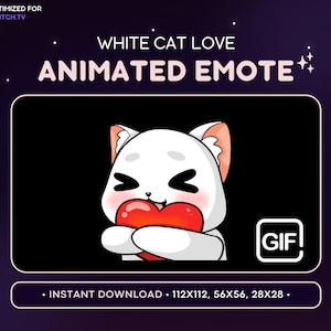 アニメーション化された白い猫の愛の絵文字 - かわいいアニメーション化された猫の Discord 絵文字、ストリーミング アセット、ゲーム絵文字、ステッカー GIF、面白い、ハグ ハート、赤面