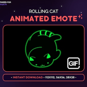 Rollende Katze animierte Emote - Animiertes Twitch Emote, Streamer, Download bereit, GIF, Discord, Rave, Neon, Lustig, Regenbogen