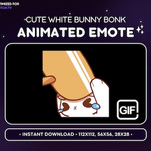 ANIMATED White Bunny Bonk Emote - Cute Animated Bunny Discord Emote, Streaming Assets, Gaming, Emoji, Sticker, GIF, Funny, Ban Hammer, Meme