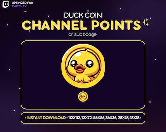 Duck Coin Twitch Channel Point Icon, Sub Badge, Emote - Duck Discord Emote, Streaming Assets, Gaming, Emoji, Sticker, Loyalty Badge