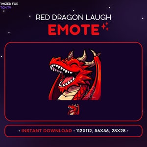 Cool Red Dragon Twitch Emote - Laughing Dragon Emote, Dragon Discord Emote, Gaming, Streaming Assets Emoji, Fun, Mythical, Funny, LoL, Haha