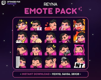 Valorant Reyna Twitch Emote Pack 20x - Reyna Discord Emote, Reyna Streaming Assets, Reyna Love, Dead, Lurk, Sheesh, Boba Tea, Gaming, Emoji