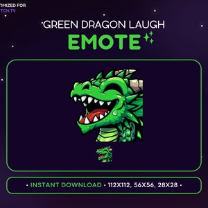 Cool Green Dragon Twitch Emote - Laughing Dragon Emote, Dragon Discord Emote, Gaming, Streaming Assets Emoji, Fun, Mythical, Funny LoL, Haha