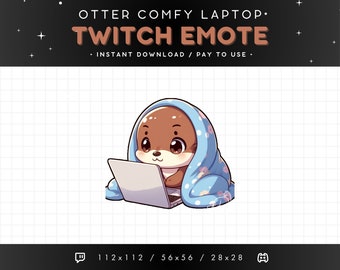 Comfy Lurk Otter Watching Laptop Twitch Emote - Cute Otter Twitch Emote, Otter Discord Emote, Blankies Emote, Cozy Blanket, Gaming, Stream