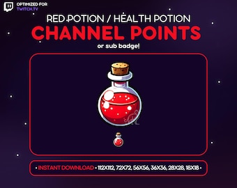 Red Potion Twitch Channel Point Icon, Health Potion Sub Badge, Emote - Discord Emote, Streaming Assets, Gaming, Emoji, Magic, Witch, Loyalty