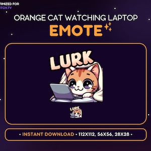 Leuke comfortabele oranje kat Twitch-emote - Cosy Cat-emote, Cat Discord-emote, gaming, streaming, emoji, kawaii, deken, dekentjes, laptop, op de loer liggen