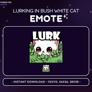 Schattige witte kat Twitch-emote op de loer in struik - Peak Cat-emote, Cat Discord-emote, gaming, streaming, emoji, kawaii schattig, verstopt, stiekem