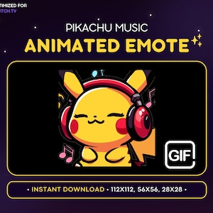 アニメーション ピカチュウ Twitch エモート - 音楽 ポケモン ピカチュウ エモート、ゲーム、ストリーミング アセット、Discord エモート、絵文字、かわいい、ヘッドフォン、ジャム、レイブ
