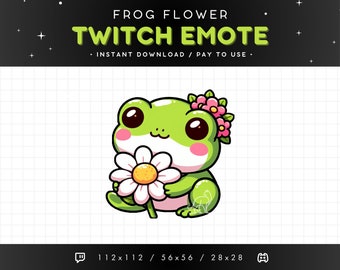 Cute Frog Twitch Emote - Holding Flower Frog Emote, Frog Discord Emote, Gaming, Streaming, Emoji, Kawaii Adorable, Gift, Love, Shy, Blush