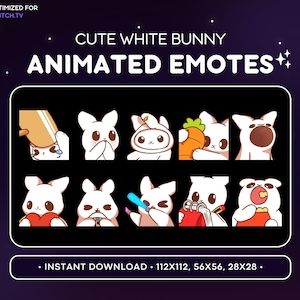ANIMATED White Bunny Emote Pack 10x - Cute Animated Bunny Discord Emote, Streaming Assets, Gaming, Emoji, Sticker, GIF Funny, Meme, Wiggle