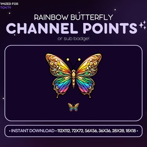 Rainbow Butterfly Twitch Channel Point Icon, Sub Badge, Emote - Butterfly Discord Emote, Streaming Assets, Gaming, Emoji, Loyalty, Insect