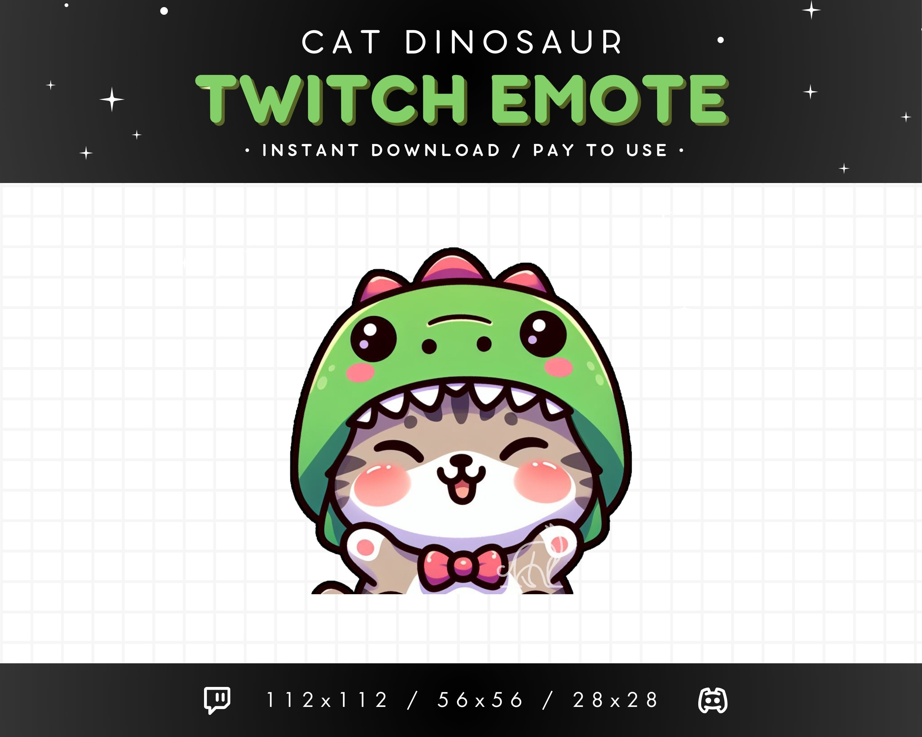 Cute Cat Twitch Emote Dino Hat Cat Emote, Cat Discord Emote, Gaming ...