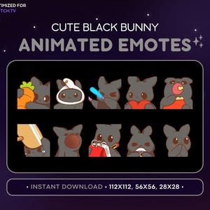 アニメーション ブラック バニー エモート パック 10 個 - かわいいアニメーション バニー Discord エモート、ストリーミング アセット、ゲーム、絵文字、ステッカー、GIF おもしろ、ミーム、ウィグル