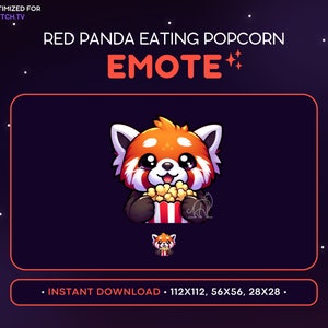 Bonito gesto de Twitch del panda rojo: Gesto de comer palomitas de maíz, Gesto de discordia del panda rojo, Juegos, Streaming, Emoji, Kawaii, Drama, Noche de cine