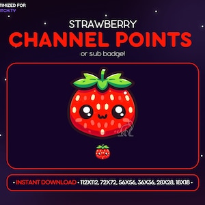 Strawberry Twitch Channel Point Icon, Sub Badge, Emote - Strawberry Discord Emote, Streaming Assets, Gaming, Emoji, Sticker, Loyalty, Fruit