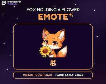 Cute Fox Twitch Emote - Holding Flower Fox Emote, Fox Discord Emote, Gaming, Streaming, Emoji, Kawaii Adorable, Gift, Love, Animal, Nature