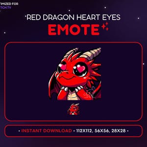 Red Dragon Twitch Emote In Love - Heart Eyes Dragon Emote, Dragon Discord Emote, Gaming, Streaming, Emoji, Kawaii, Simp, Adorable, Amazed