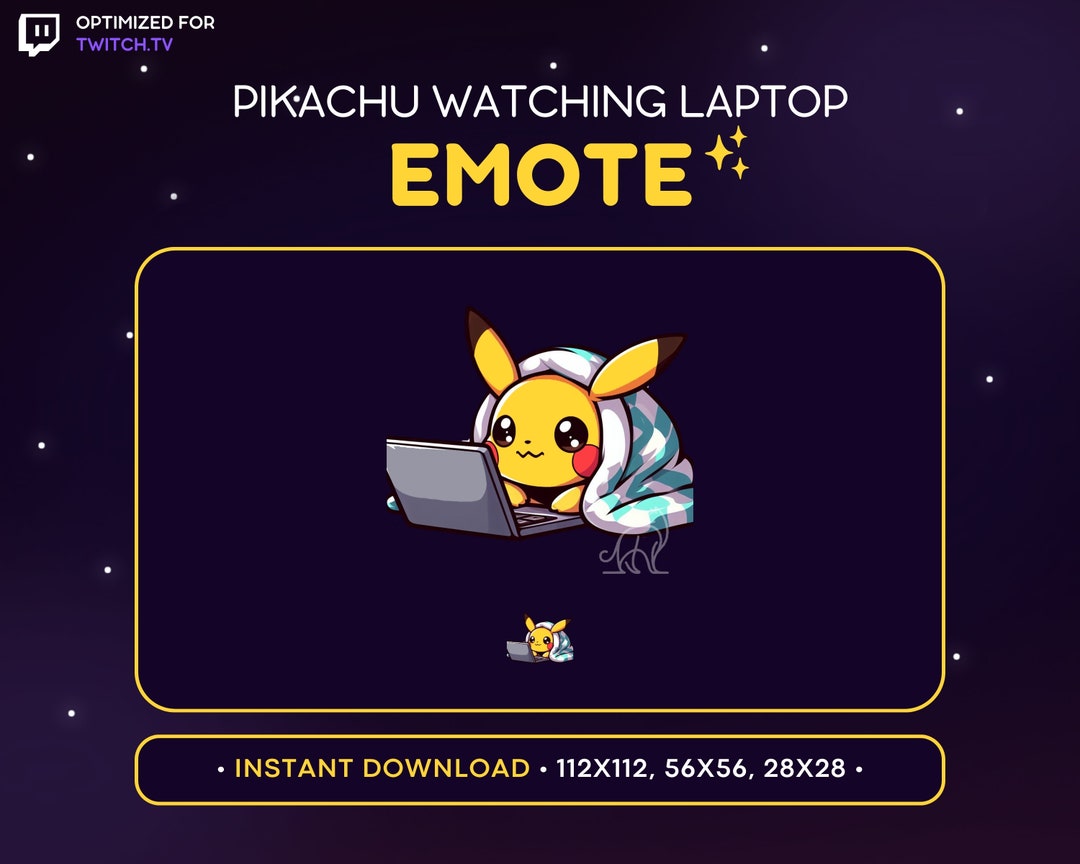 Pikachu Twitch Emote - Watching Laptop Pokemon Discord Emoji, Comfy ...