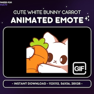 ANIMATED White Bunny Carrot Emote - Cute Animated Bunny Discord Emote, Streaming Assets, Gaming, Emoji, Sticker, GIF Funny, Hug, Meme