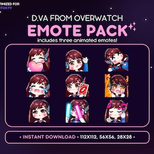 Overwatch D.Va Twitch-emotepakket 9x: DVa Discord-emote, streaming-items, DV.a geanimeerde emote, gaming, emoji, Overwatch Twitch-emote