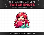 Red Hair Mermaid Twitch Emote - Magical Chibi Girl, Kawaii Anime Emote, Gamer Girl Love, Heart Emote, Streaming, Gaming, Discord Emote