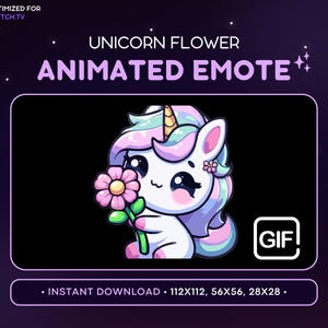 ANIMIERTES Einhorn Twitch Emote - Einhorn Blume halten Emote, Einhorn Discord Emote, Gaming, Tracking, Emoji, Kawaii Bezaubernd, Geschenk, Liebe