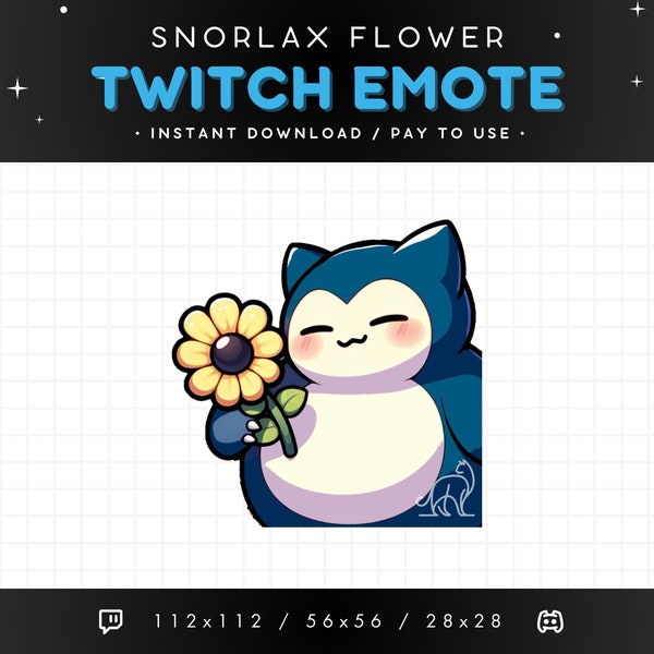 Cute Snorlax Twitch Emote - Flower Snorlax Pokemon Emote, Gaming, Streaming Assets, Snorlax Discord Emote, Surprise, Gift, Valentines, Blush