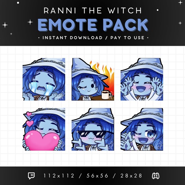 Ranni the Witch Twitch Emote Pack 6x - Ranni Elden Ring, Elden Ring Discord Emote, Streaming Asset, Sticker Emoji, Love, Fire, NPC, Blue