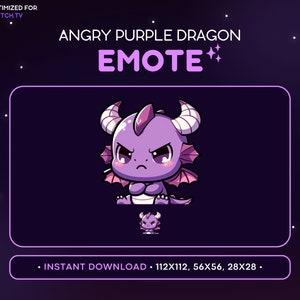 Purple Dragon Twitch Emote  - Angry Dragon Emote, Dragon Discord Emote, Gaming, Streaming, Emoji, Kawaii, Adorable, Mad, Rage, Annoyed