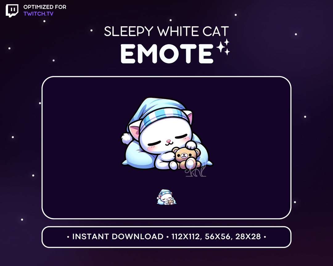 Sleepy Cat Twitch Emote - Cute White Cat Hugging Teddy Bear Discord ...