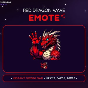 Cool Red Dragon Twitch Emote - Waving Dragon Emote, Dragon Discord Emote, Gaming, Streaming Assets Emoji, Fun, Mythical, Hello, Hi, Welcome