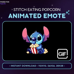 Stitch Popcorn Animated Twitch Emote - Stitch Discord Emote, Stitch Streaming Assets, Stitch Animated, Drama, Gaming, Emoji, PNG Sticker