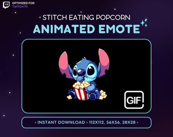 Stiche Popcorn animierte Twitch Emote - Stiche Discord Emote, Stitch Tracking, Drama, Gaming, Emoji, PNG Sticker