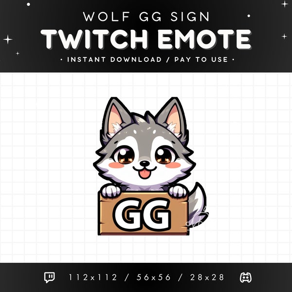 Cute Wolf Twitch Emote GG Sign - Good Game Wolf Emote, Wolf Discord Emote, Gaming, Streaming, Emoji, Kawaii, Adorable, Cheer, Celebrate