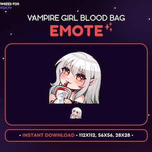 Vampire Girl Twitch Emote - Drinking Blood Bag Evil Vampire Girl, Kawaii Anime, Gamer Girl , Streaming, Gaming, Discord Emote, Sip, Hydrate