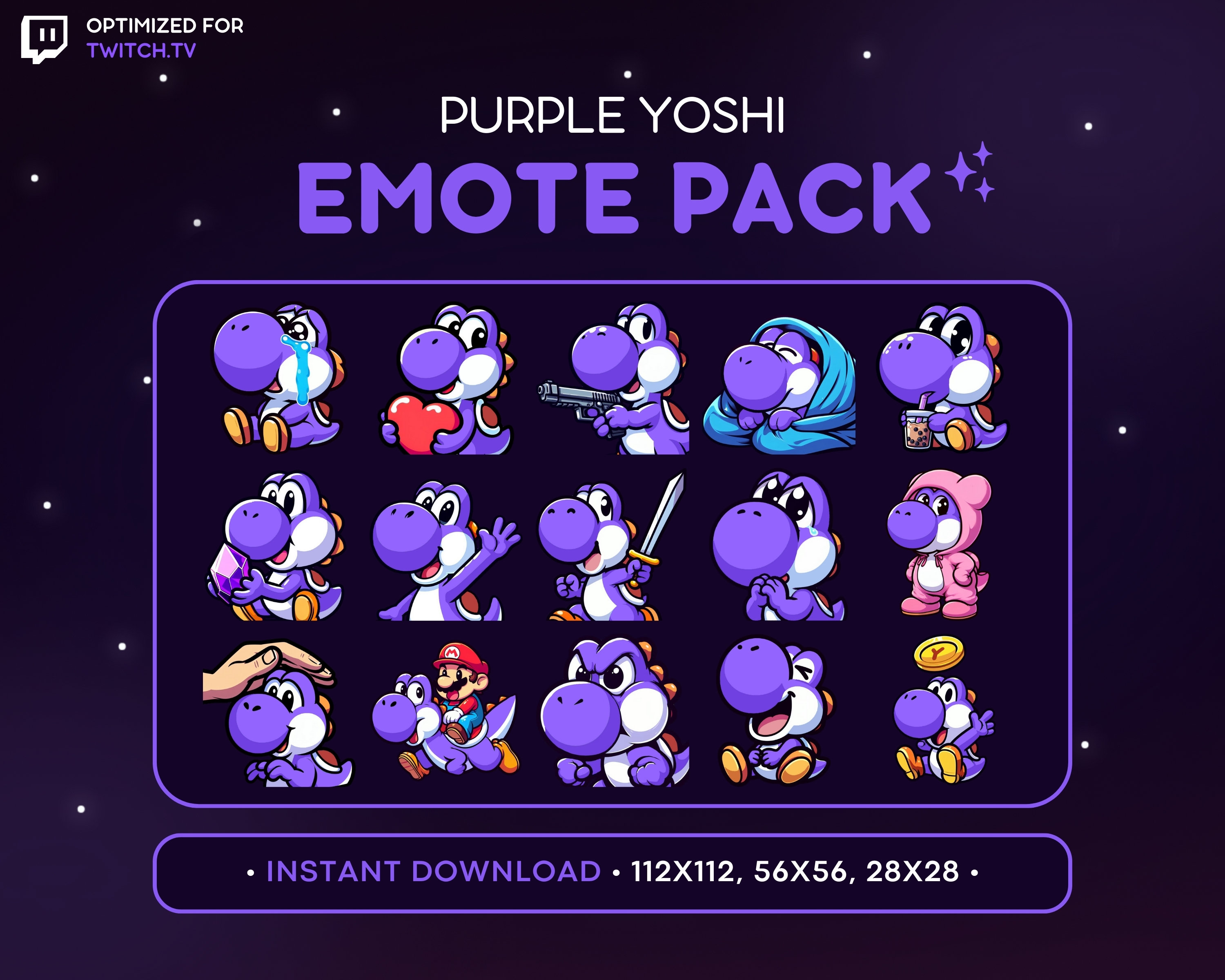 Buy Purple Yoshi Twitch Emote Pack 15x - Yoshi Emote, Yoshi