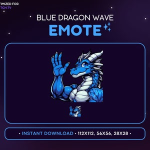 Cool Blue Dragon Twitch Emote - Waving Dragon Emote, Dragon Discord Emote, Gaming, Streaming Assets Emoji, Fun, Mythical, Hello, Hi, Welcome