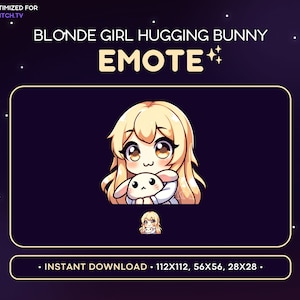 Blonde Hair Chibi Girl Twitch Emote, Hugging Bunny, Kawaii Anime, Bunny Girl Twitch Emote, Cute Animal Emote, Streaming Gaming Discord Emote