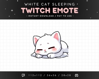 Cute Cat Twitch Emote Sleeping - Resting White Cat Emote, Cat Discord Emote, Gaming, Streaming, Emoji, Kawaii, Adorable, Cozy, Blankies