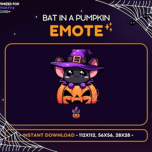 Fledermaus Twitch Emote - Kürbis, Hexenhut, Halloween Emote, Discord Serer, Magie, Spooky Scary Emoji, Stream Dekoration Lurk lustig Kawaii, Nacht