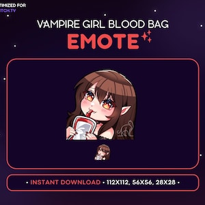 Vampire Girl Twitch Emote - Drinking Blood Bag Evil Vampire Girl, Kawaii Anime, Gamer Girl , Streaming, Gaming, Discord Emote, Sip, Hydrate