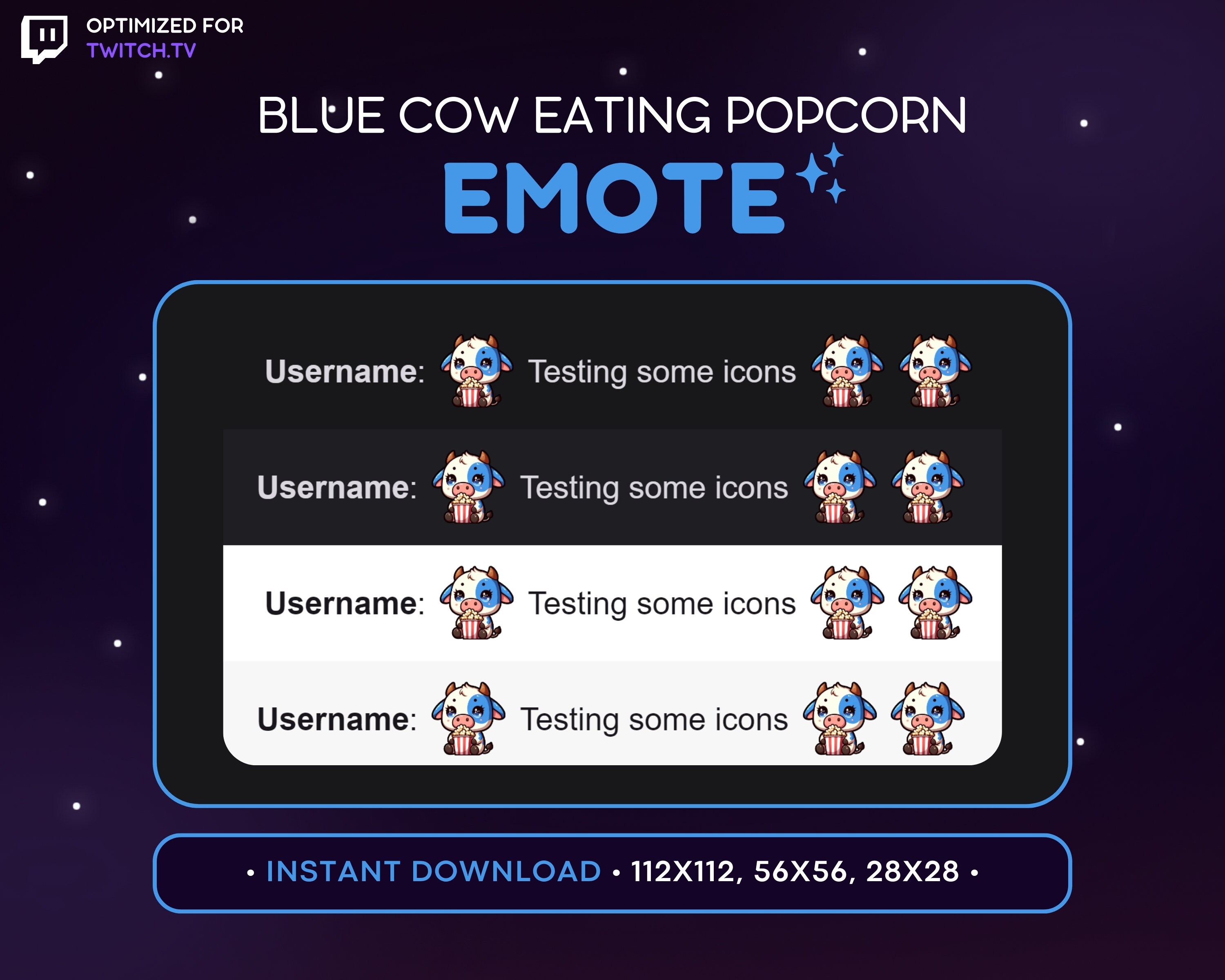 Cute Blue Patchy Cow Twitch Emote Eating Popcorn Cow Emote, Cow Discord ...