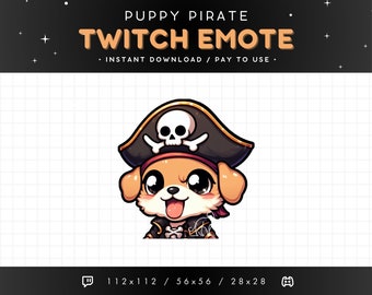 Cute Pirate Puppy Twitch Emote Hat - Pirate Dog Emote, Dog Discord Emote, Gaming, Streaming, Emoji, Kawaii Adorable, Funny Dog Emote, Ship