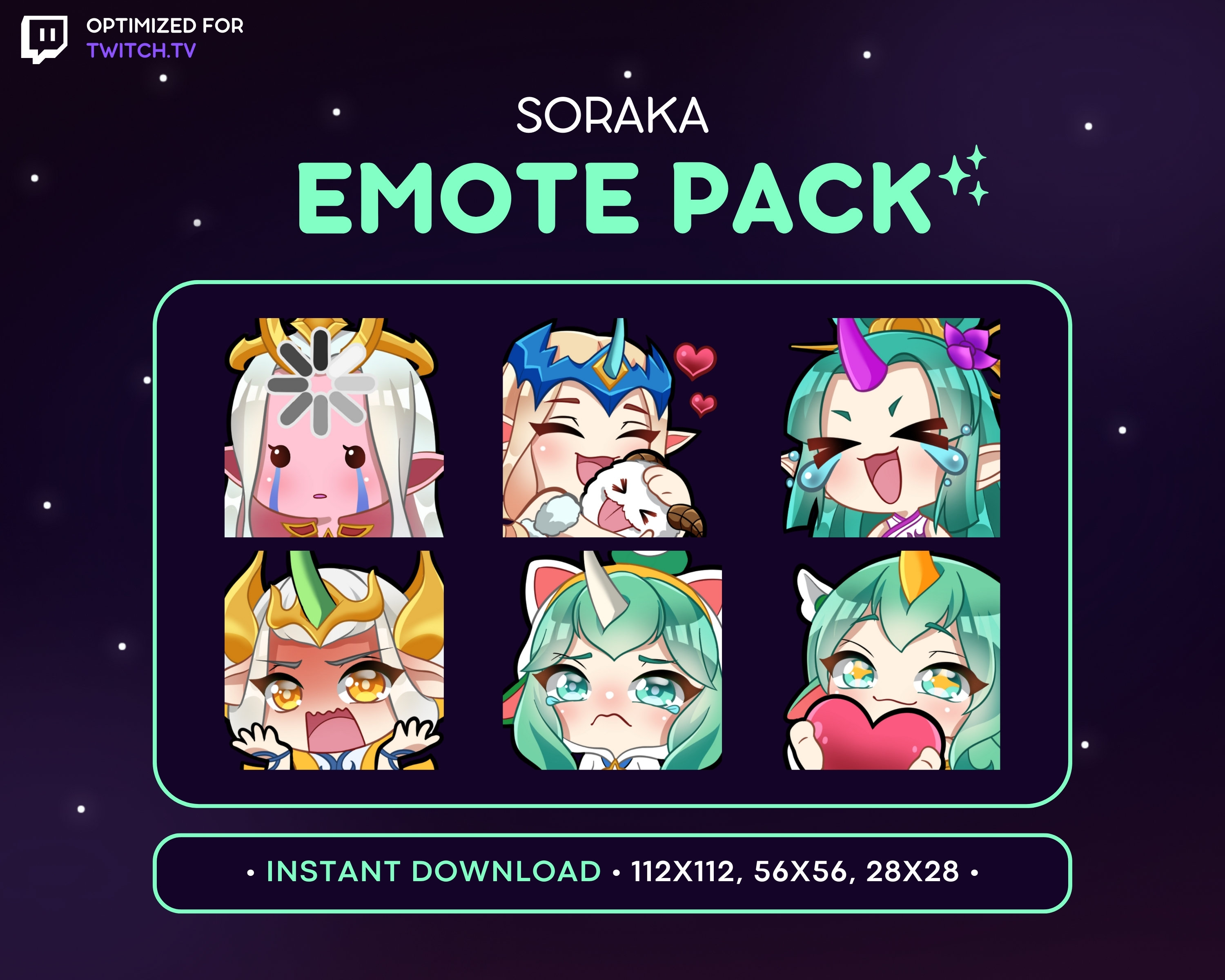 Soraka Twitch Emote Pack League of Legends - Soraka Discord Emote