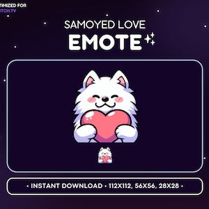 Cute Samoyed Dog Twitch Emote Love - Heart Dog Emote, Puppy Discord Emote, Gaming, Streaming, Emoji, Kawaii, Adorable, Hug, Gift, Blush