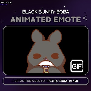 ANIMATED Black Bunny Boba Tea Emote - Cute Animated Bunny Discord Emote, Streaming Assets, Gaming, Emoji, Sticker, GIF Funny, Drink, Meme