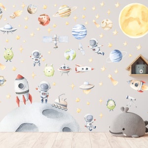 Space Wall Decals, Solar System Wall Sticker, Nursery Solar System Mural, Baby Wall Art, Earth Sun Moon Wall Decal Set, Planets Decal