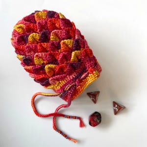 Dragon Scale Dice Bag | Handmade Crochet Cotton Pouch | Unique Drawstring Bag  with Beads