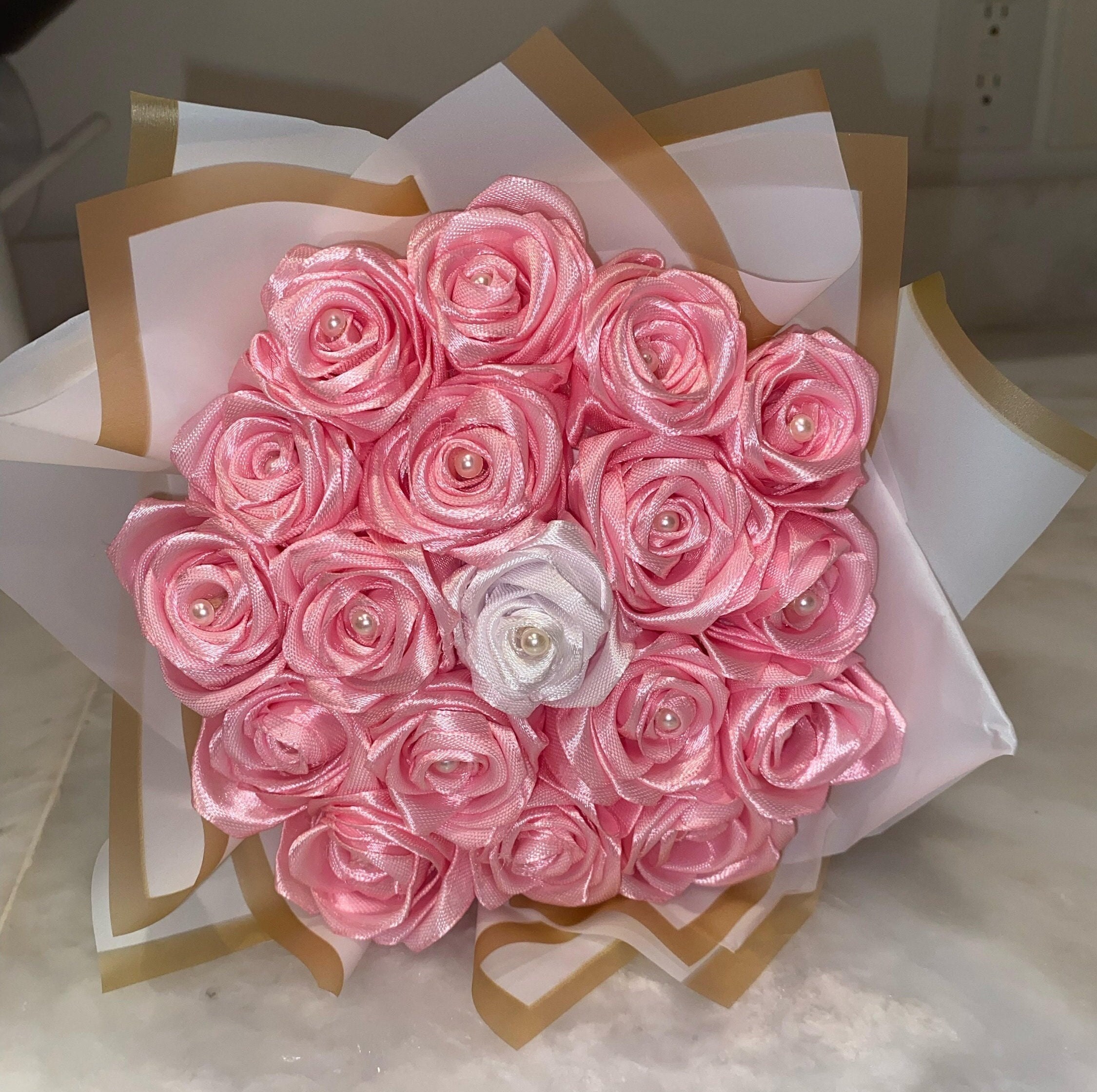 Eternal Rose Bouquet Made of Ribbon Being the Best Gift for a Loved One
